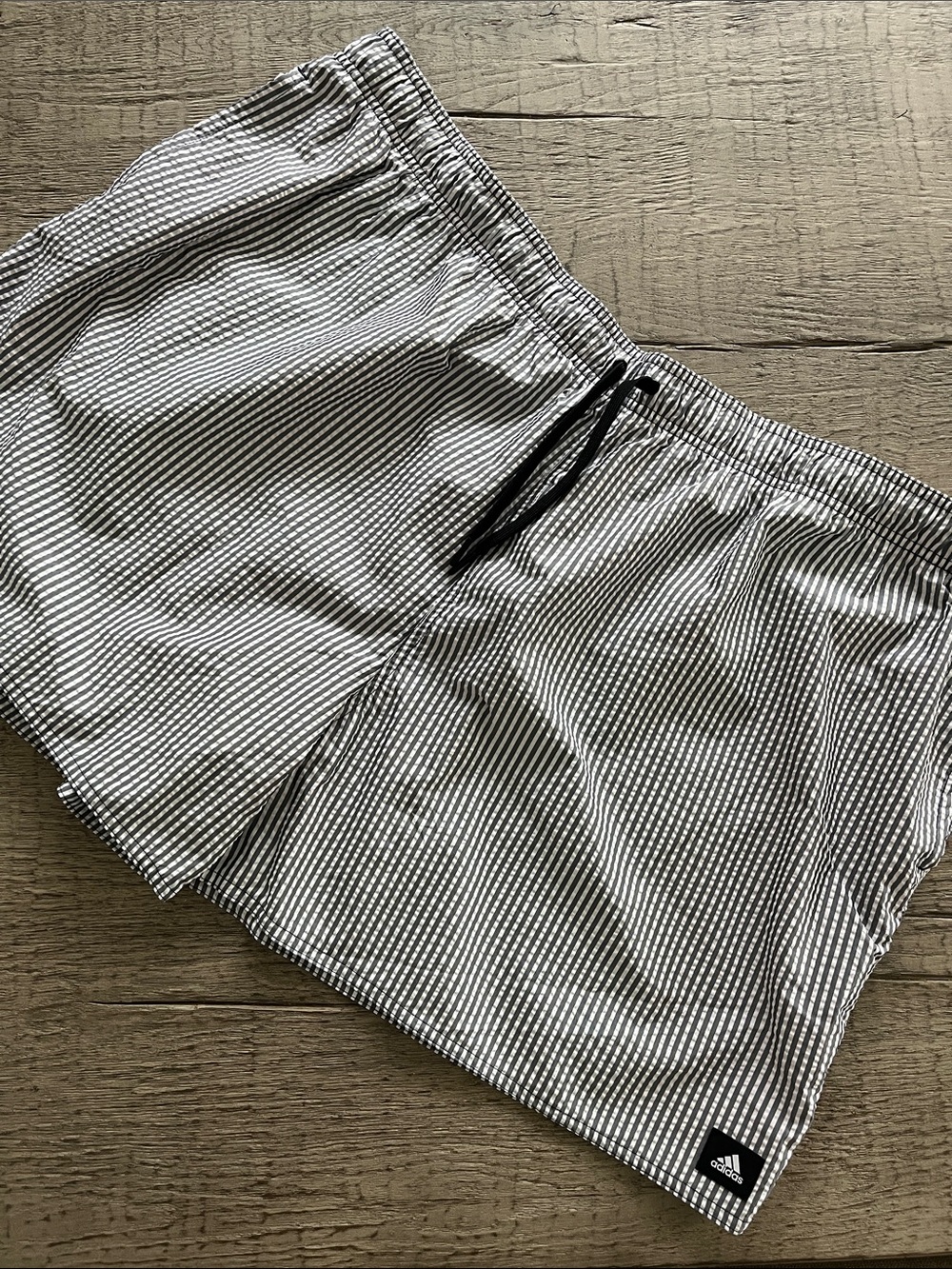 adidas Men's Seersucker-Stripe Swim Trunks Legend Ink/White 4XL